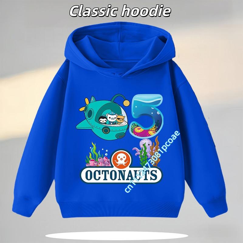 Octonauts 1-8 Yaş Kapüşonlu Sweatshirt Erkek Çocuklar İçin, Dijital Çizgi Film Baskılı Kız Çocuk Günlük Üst, Sonbahar/Kış Uzun Kollu