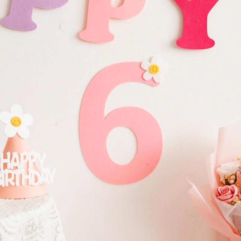 Mori Simple Felt Happy Birthday Party Digital Wall Sticker Baby First Year Party Decoration Photo Props