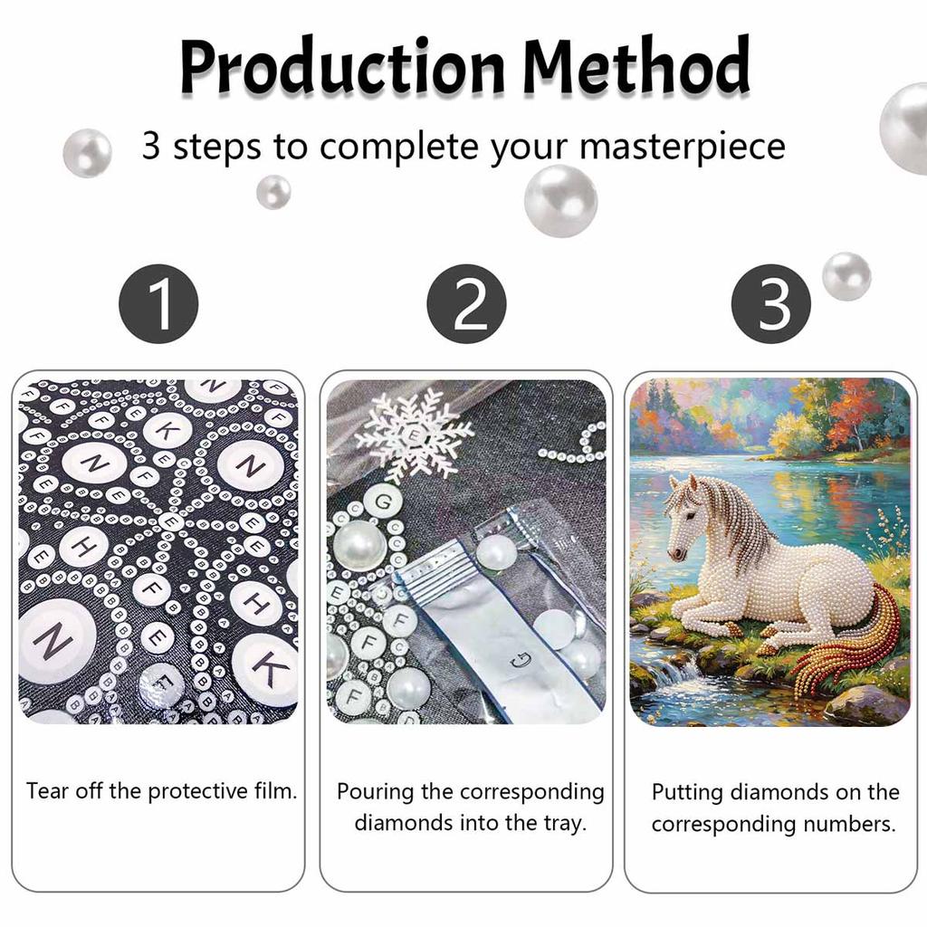 Majestic Horse Pearl Kit 5D DIY Round Rhinestone Art for Adults Relaxing Handmade Wall Decor Holiday Gift Frameless