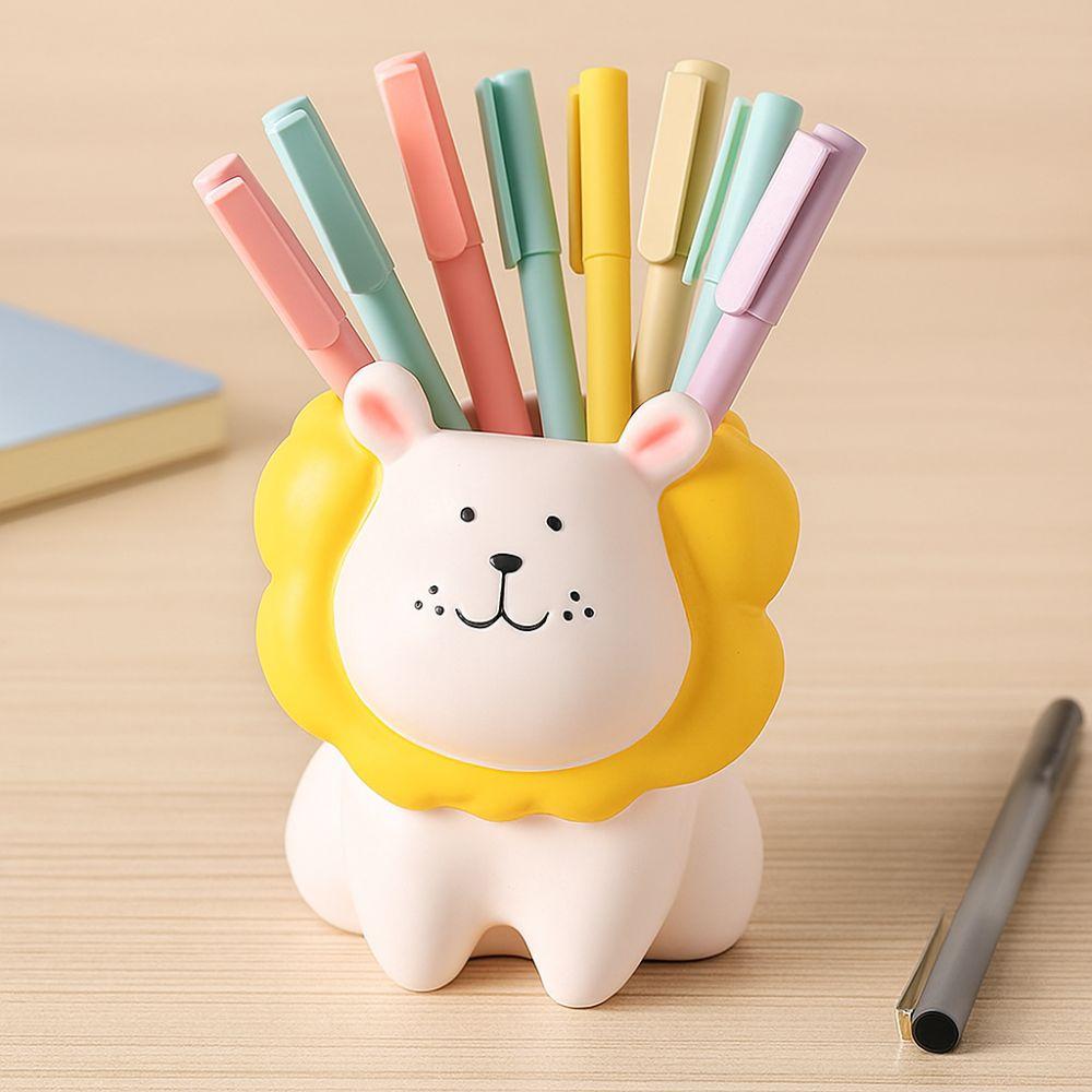 Cream Style Pencil Storage Box Little Lion Stationery Organizer Cartoon Pen Holder  Makeup Brush