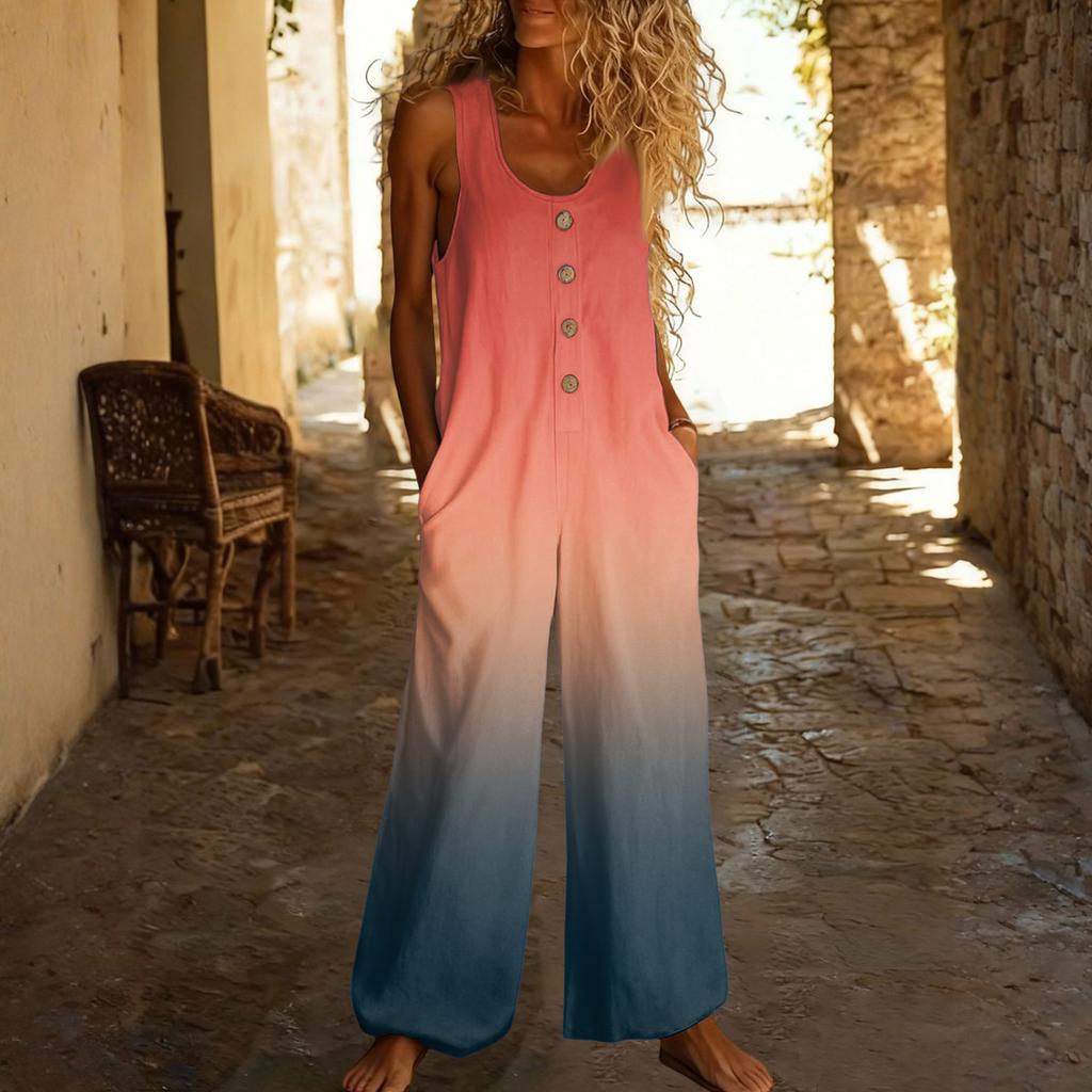 Lässiger ärmelloser lockerer Jumpsuit mit Taschen und verstellbaren Trägern für Damen (lange Länge).