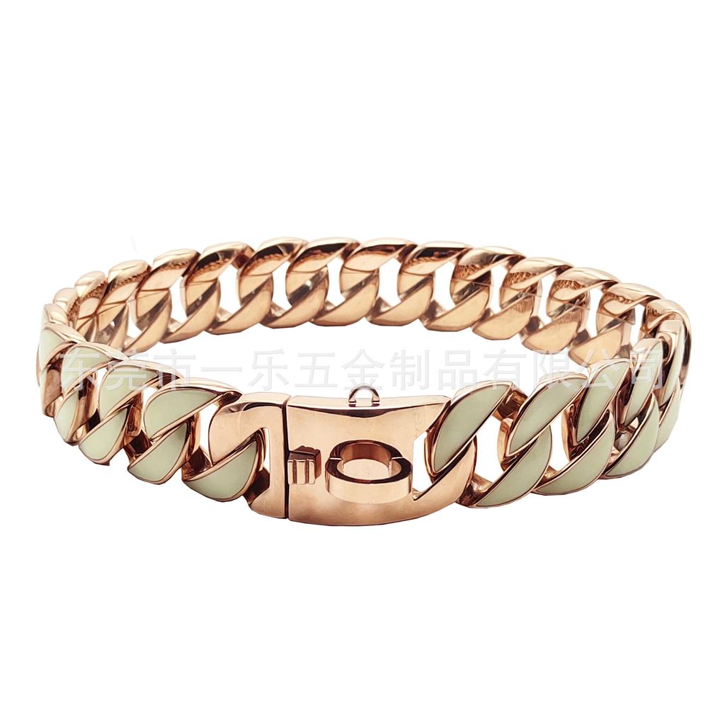International Network New 32mm Stainless Steel Pet Neck Ring Luminous Multi-Color Luminous Cuban Chain Daytime Normal Light Collar