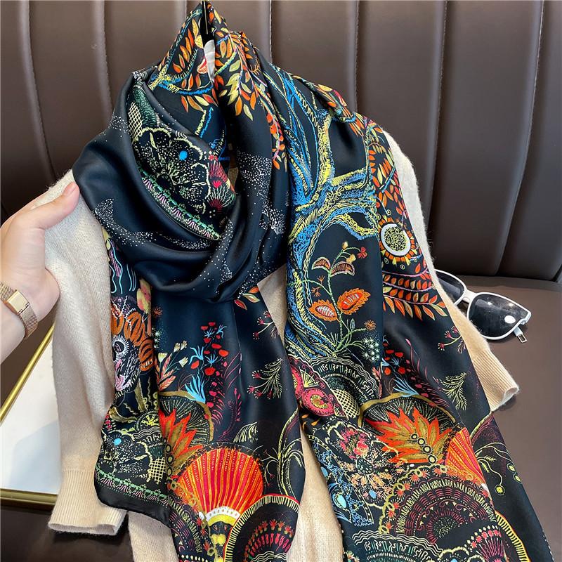 Factory direct sales spring and summer new Li brocade simulation silk scarf women s beach sunscreen silk scarf temperament versatile big shawl 180*86cm