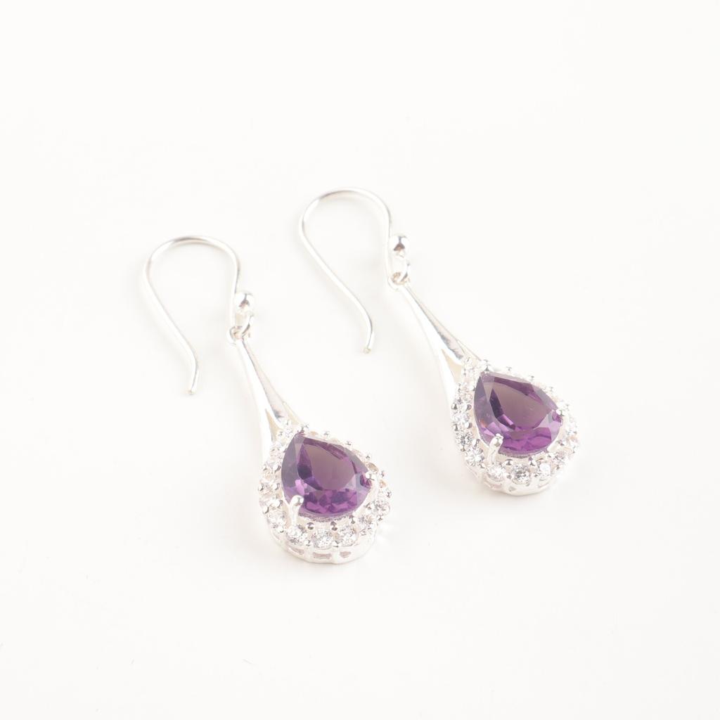 Natürlicher Amethyst Edelstein 925 Sterlingsilber Zirkonia Hochzeitsohrringe 1,86" Für Sie CZE-7-6