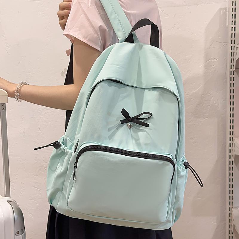 Solid Color Bow Student Schoolbag Women's Backpack