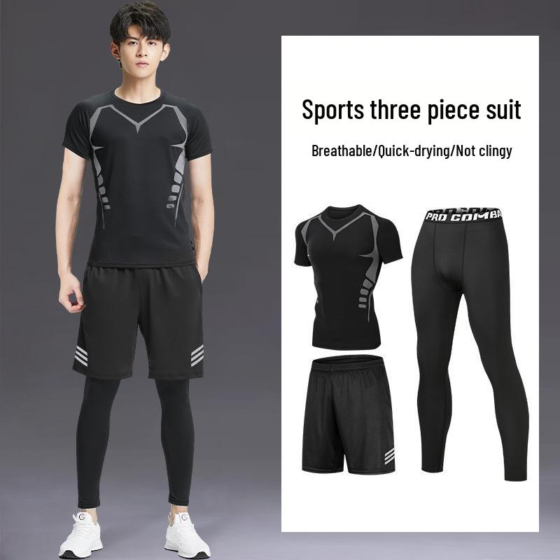 

Комплект мужской фитнес-майки и футболки из ледяного шелка, быстросохнущий: Летние виды спорта и баскетбольная тренировочная экипировка L (100-115 jin)