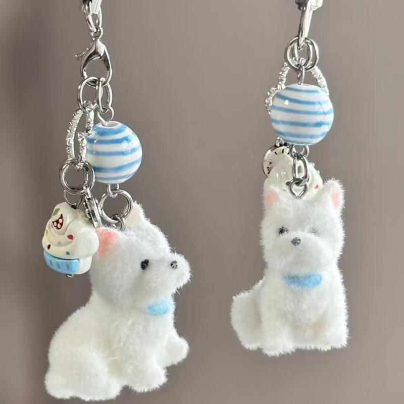 Cartoon Flocking Dog Piggy Pendant Keychain  Key Ring For Women Girls Cute Bag Pendant Kawaii Mobile Phone Chain Gifts