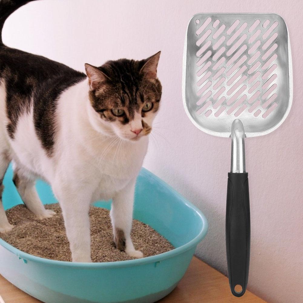 Aluminum Alloy Pet Cat Litter Scoop Sifter Shovel Hollow Dog Puppy Waste Holder(Black)