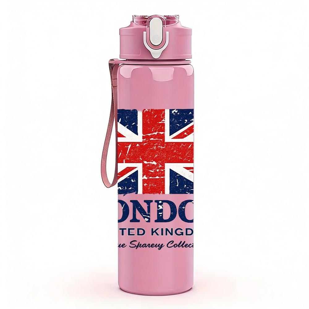 1PC Union Jack London Flag 750ml Color Plastic Sports Water Bottle Leakproof Flip Straw Lid Suitable for Sports Office Home Use