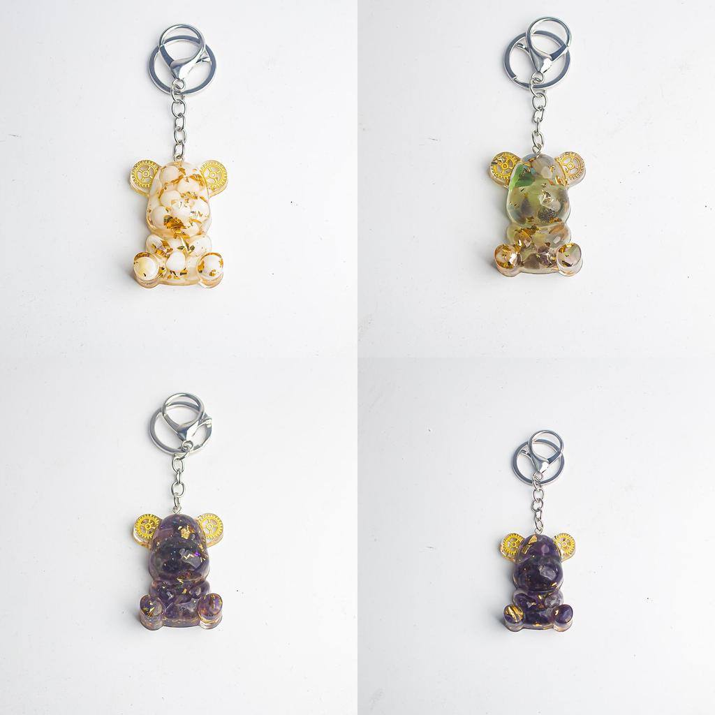 Crystal Stone Bear Pendant With Natural Gemstones For Car Keychain And Gift Use