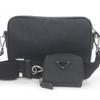 Great PRADA Shoulder Bag Triangle logo mini pouch black Safiano Used