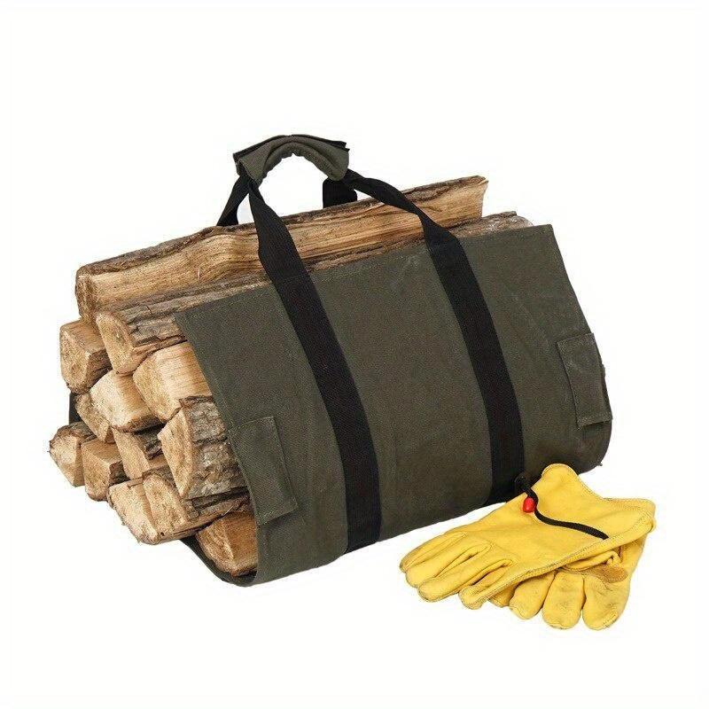 Universal Camping Bonfire Firewood Camping Firewood Storage Bag Portable Canvas Collection Bag Camping Hiking Outdoor with Rack