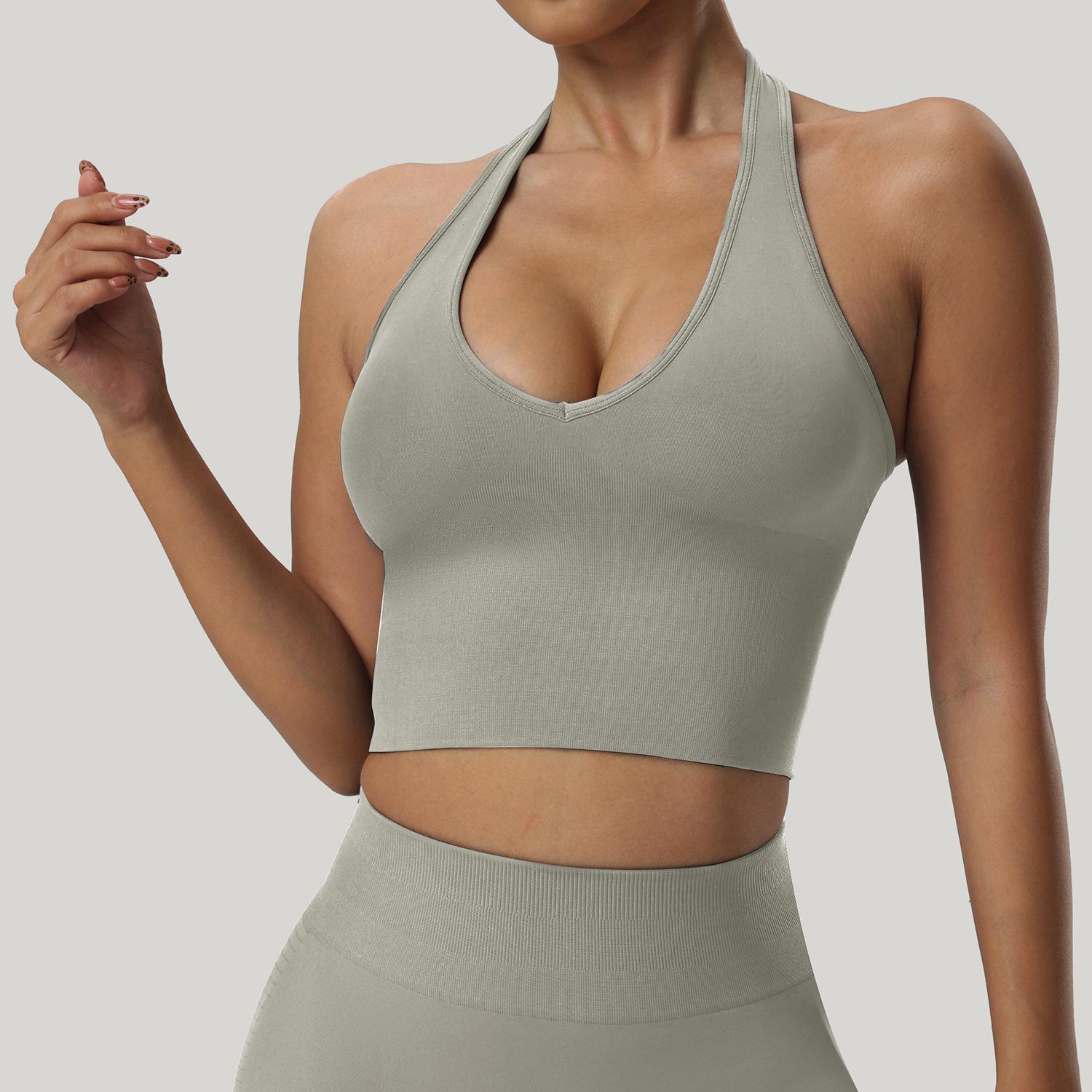 Женский бесшовный спортивный бюстгальтер с высоким уровнем поддержки и вырезом халтер S