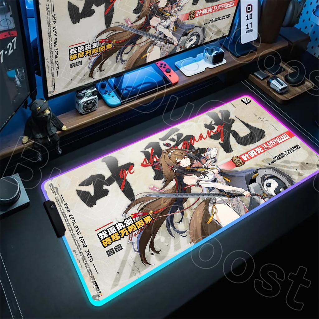Gamer RGB Zzz Ye Shunguang Desk Mat Multiple Colors Emitting Light Large Mousepad Anime Mouse Pad Zenless Zone Zero Keyboard Mat