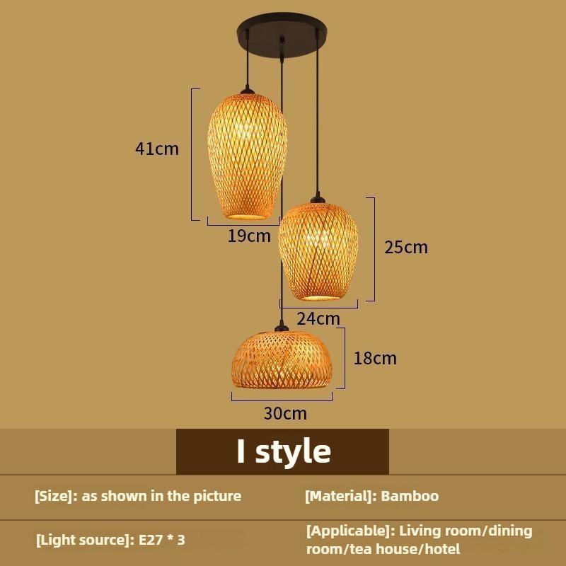 Bedroom Living Room Lantern Chandelier Stairs Retro Rattan Three-Head Hanging Light Bamboo Weaving Combination Creative Lamp