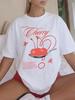 Übergroßes Y2K Print-T-Shirt: Kirsche