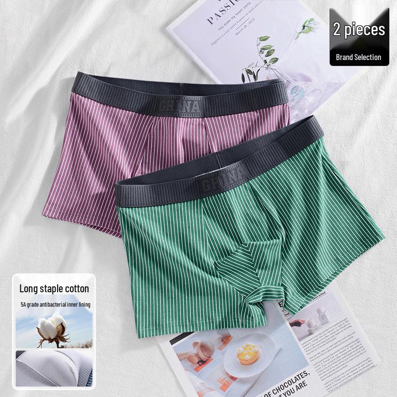 Men's Striped Cotton Boxer Briefs - Antibacterial & Breathable for All Seasons