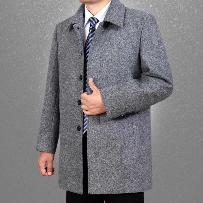 Men's Classic Wool Coat - Mid-Length, Thickened Cashmere for Autumn/Winter, Ideal for Middle-Aged & Elderly.