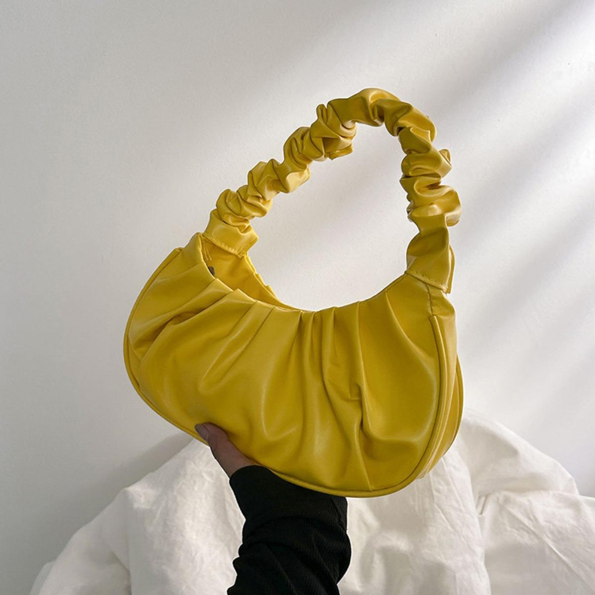 

Корейская версия женской сумки однотонная облачная плиссированная сумка простая женская сумка подмышку милая сумка через плечо жёлтый