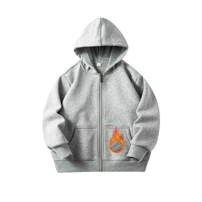 2-12 Years Kids Solid Color Hooded Zipper Coat Long Sleeve Outwear