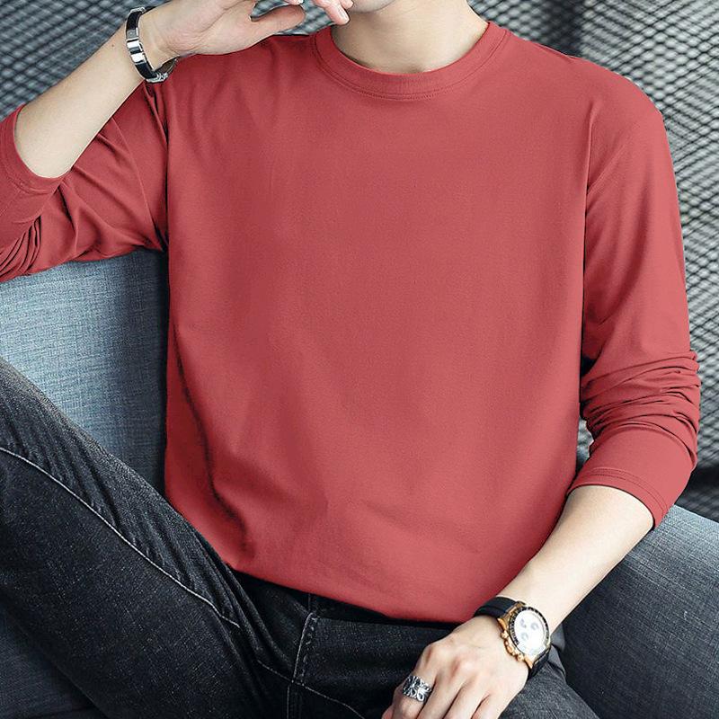 

Новые мужские футболки с длинным рукавом, тонкие мужские футболки для молодых мужчин, однотонные топы, футболки, футболки с круглым вырезом для мальчиков и девочек XL красный