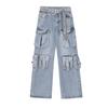 Herren Modische Locker Geschnittene Gerade Bein Jeans mit Mehrere Taschen Design