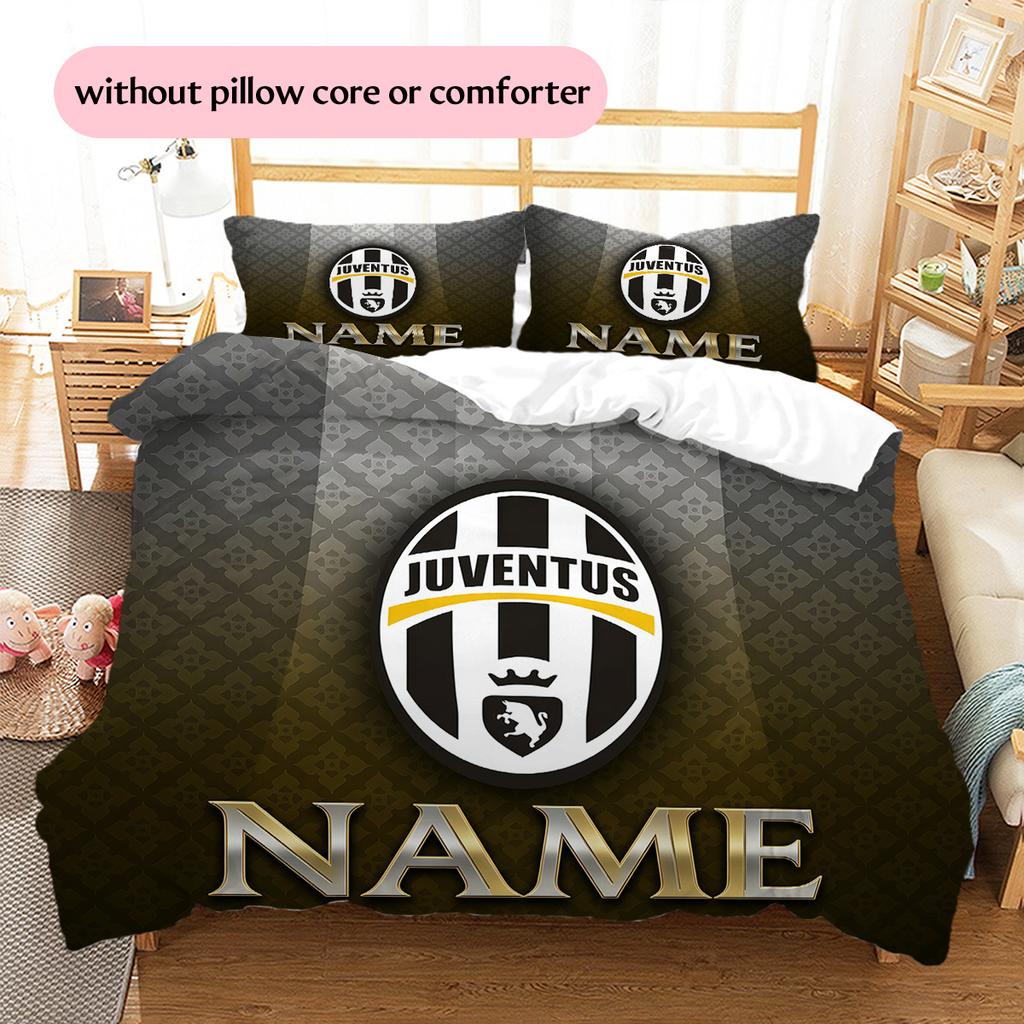 Custom Name Juventus Football Club Pattern Bedding Quilt Set Home Decoration Gift (1 * Duvet Cover + 2 * Pillowcase Without Core)
