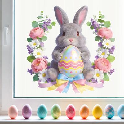 Easter Wreath, Colored Eggs, Rabbit, Outdoor Balcony, Glass Window, Window Sticker, Beautification Sticker