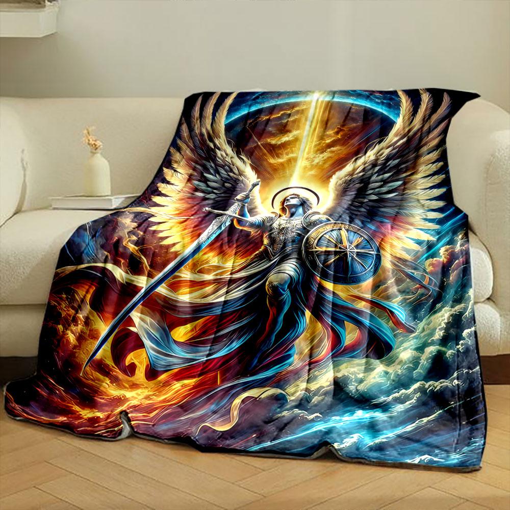 Archangel Sword Shield Bedroom Blanket for Livingroom Couch Lunch Break Soft Throw for Friend's Festival Gift