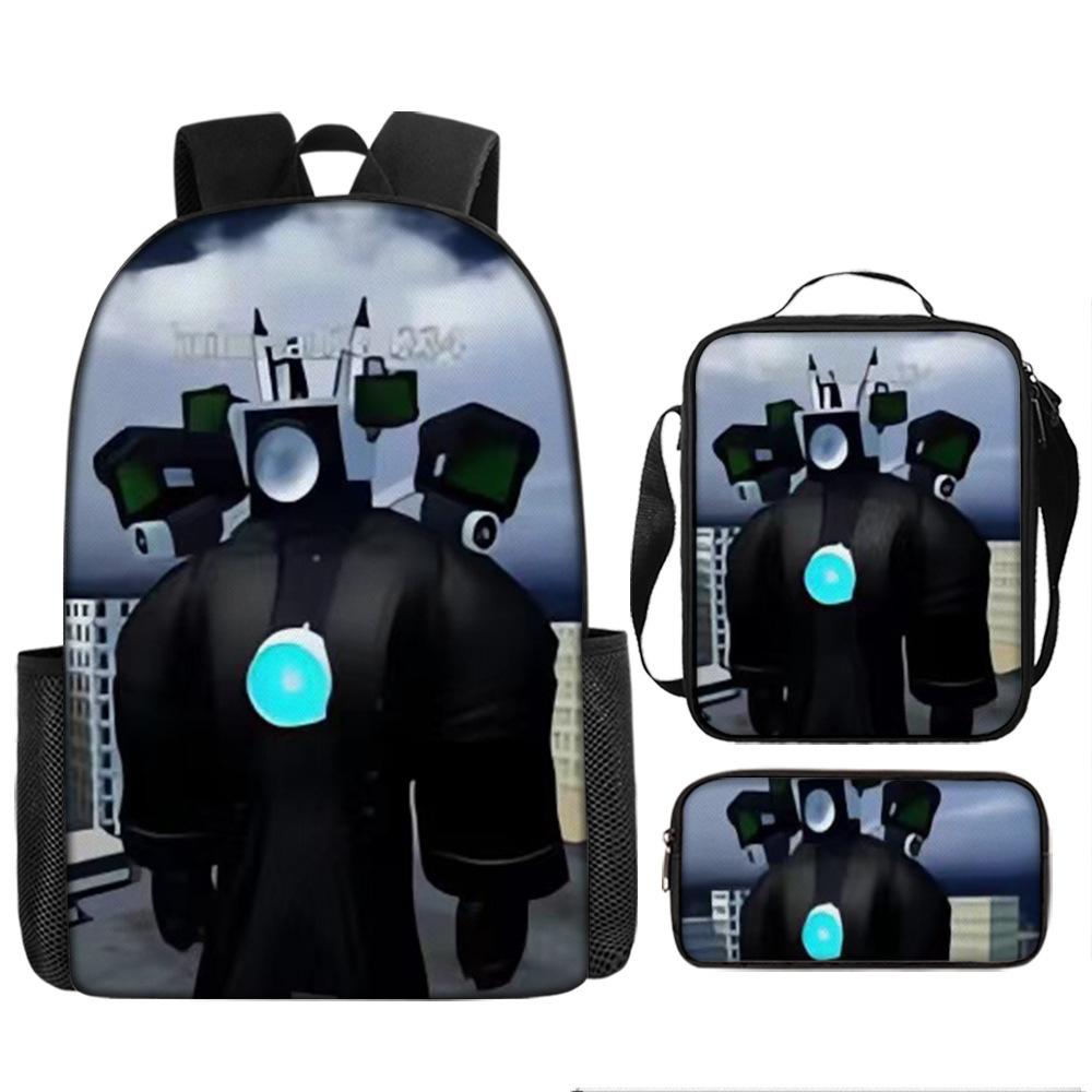 Skibidi Toilet Man Spoof Schoolbag Primary And Secondary School Backpack Satchel Pencil Bag Backpack Three-Piece Set