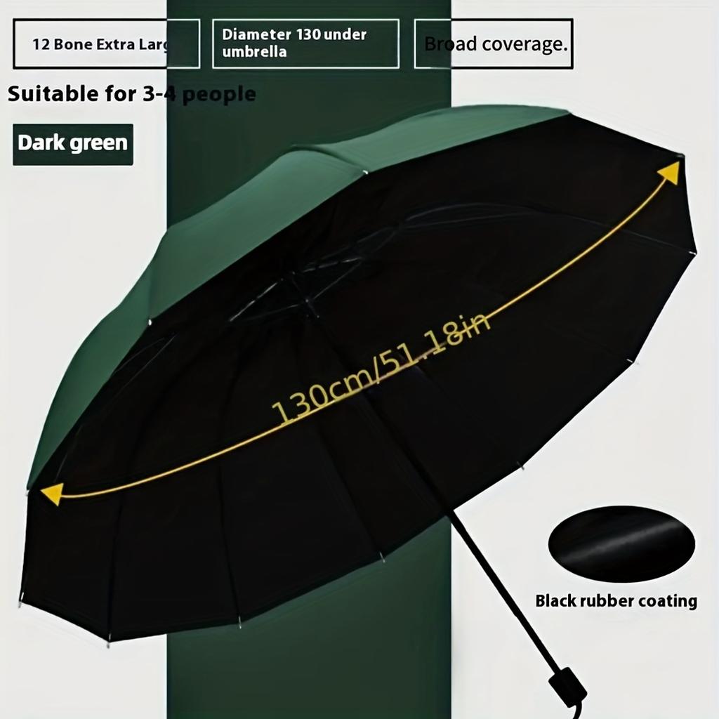 130cm/51.18" 10-žebrový manuální mega deštník: Zesílený rám, Extrémní odolnost proti větru a vodě