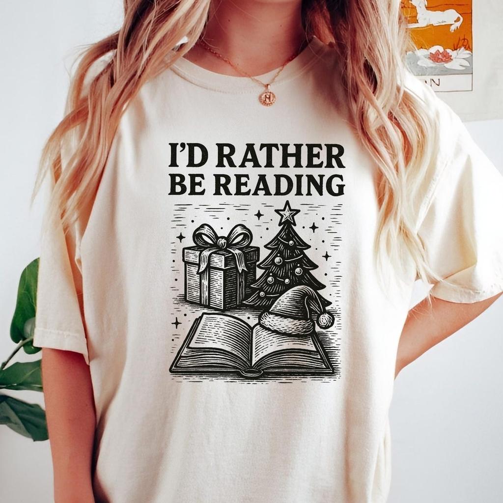 I’d Rather Be Reading Christmas and kids tshirt, Book Lover Holiday Tee, Retro Book, Cute Gift For Book Lover, Cozy Reader Gift