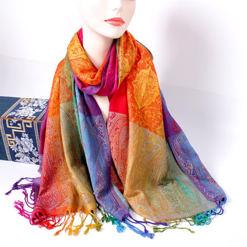 Spring and Autumn Mixed and Matched Scarf Dual-purpose Jacquard Colored Cashew Long Towel Travel Photo Shawl Women's Headscarf