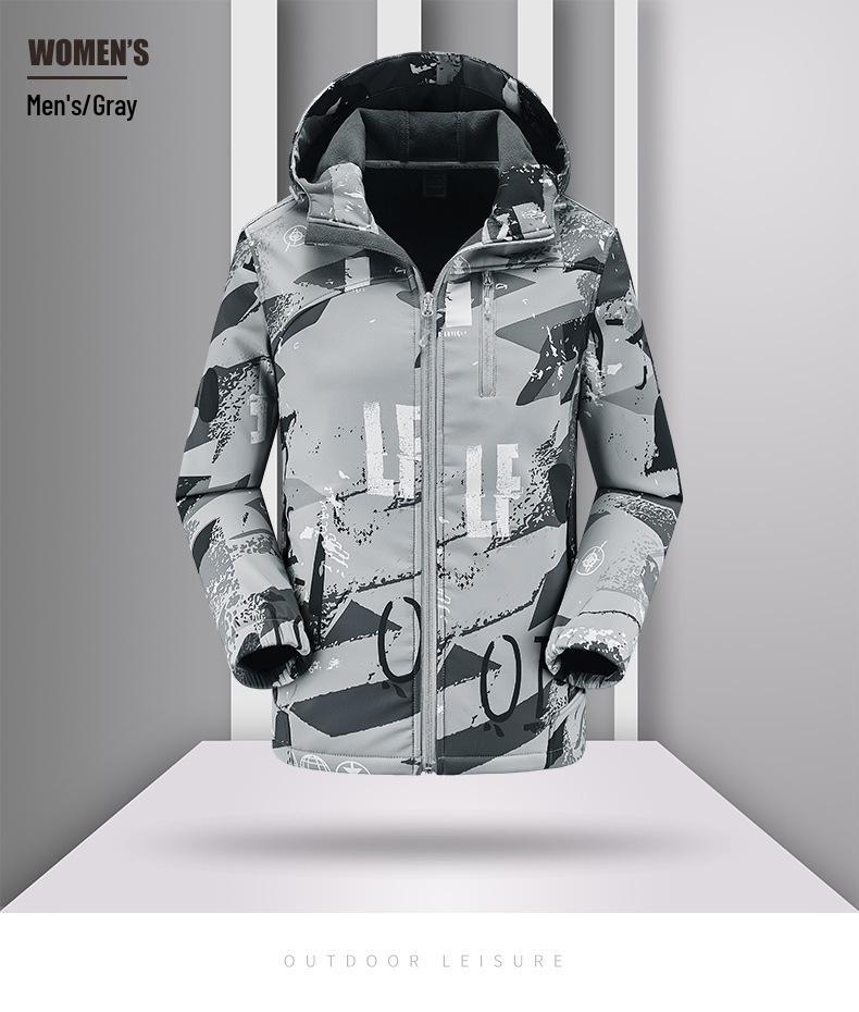 Jaqueta Softshell Camuflada Unissex: Fleece, À Prova de Vento, Impermeável, Com Capuz, Tamanho Grande Roupa para Montanhismo ao Ar Livre