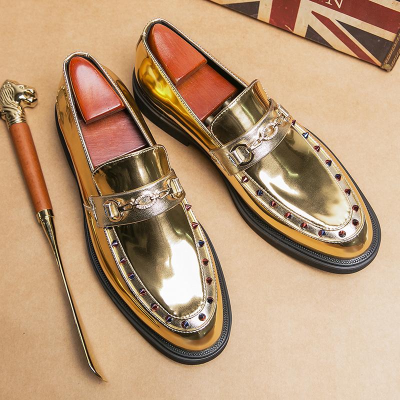 Luxury Brand Men's Shiny Leather Shoes Party Dress Shoes Flat Bottomed Comfortable Gold High-end Business Casual Shoes for Men’s