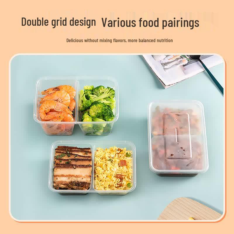 Temeiju Disposable 2-Compartment Rectangular Meal Prep Containers with Lids, 650ml (50-Pack)