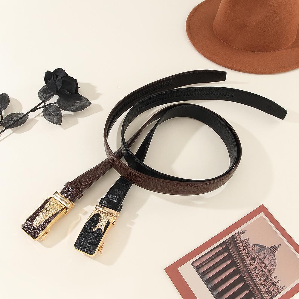 Men's Crocodile Pattern Faux Leather Belt with Alloy Auto Buckle - Retro Western Style