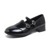 Fashion Spring Autumn Women Double Buckle Mary Janes Shoes Patent Leather Dress Lolita Shoes High Heels Pumps Retro Ladies tabi Shoes