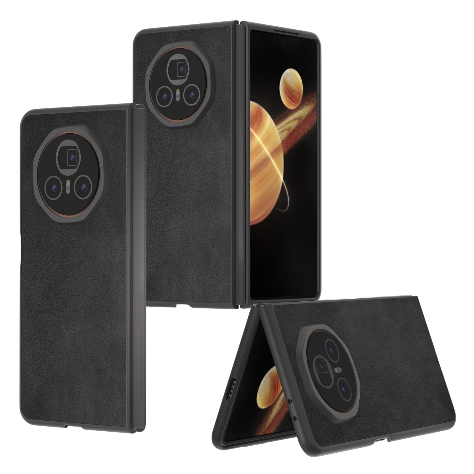 

ABEEL For Honor Magic V3 5G Case Cowhide Texture Anti-Drop PU+PC Phone Cover Black