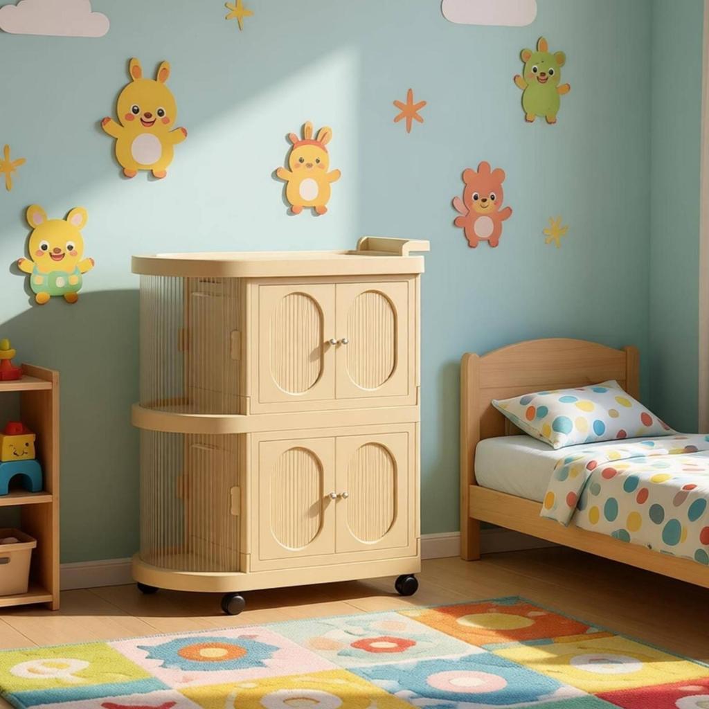 Clear Panels Large Capacity Folding Baby Cabinet Two-Level Nursery