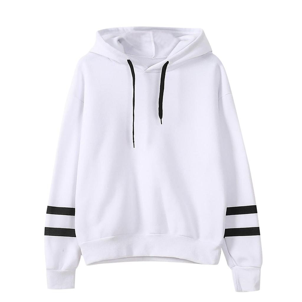 Damenmode, lässig, locker, langärmelig, einfarbig, mit Kapuze, Sweatshirt-Bluse