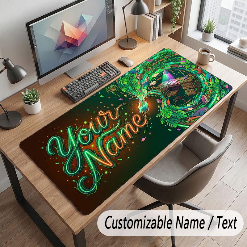 Floral Garden Theme Customized Mouse Pad Personalized Print Name Text Desk Mat For Home Office Table Decor