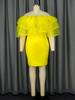 AOMEI Off Shoulder Party Dresses Yellow Sheer Tulle Ruffles Sexy Bodycon Mini Evening Cocktail Gowns for Women