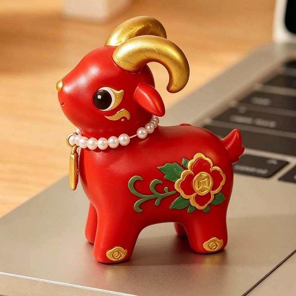 Vibrant Colors Miniature Sheep Figurine Golden Horns Zodiac Animal Statue Culture Collectors