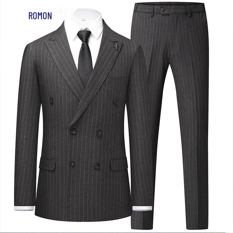Romon Men s Double-Breasted Slim Fit Suit Set 180