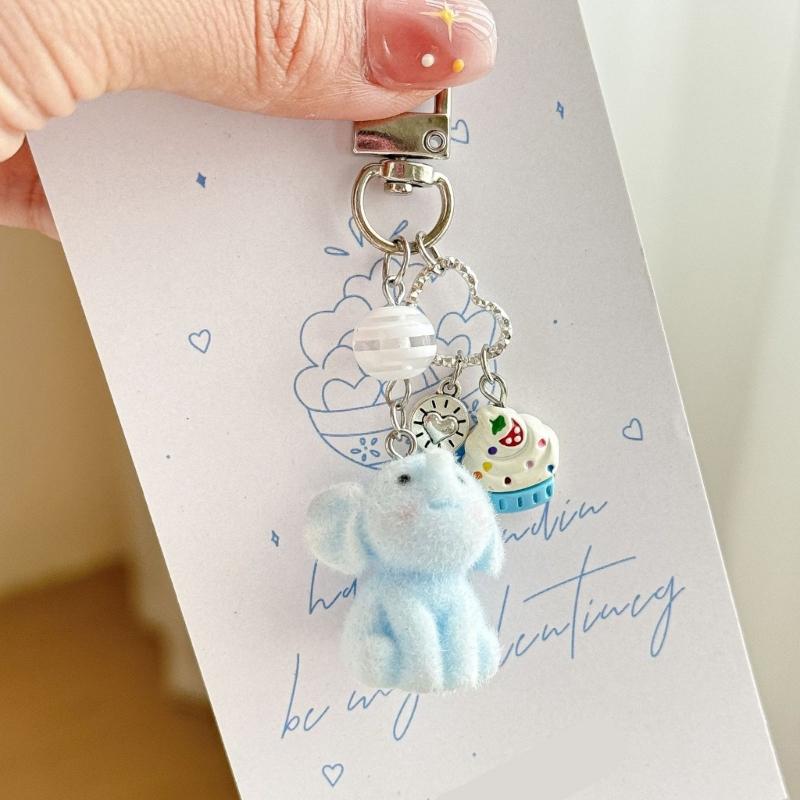 Soft Flocking Blue Elephant Keychain Lovely Animal Designs Sturdy Keyring for Kids Adults