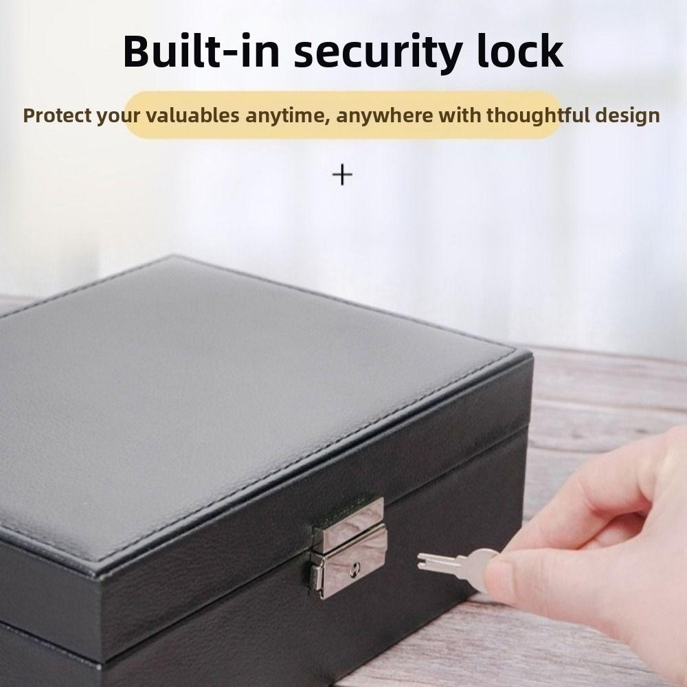 with Lock Leather Jewelry Organizer PU Leather Jewelry Display Case Double-layer Jewelry Box  Women