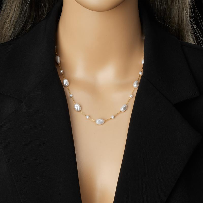 DIEYURO 316L Stainless Steel White Irregular Pearls Necklace Bracelet For Womens 2025 New Trend Golden Non-fading Jewelry Set