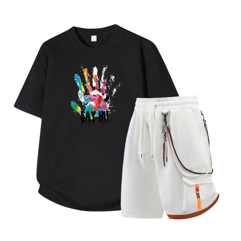 Dmo Men's Short Sleeved Set Summer Short Sleeved Slim Fit Upper Garment Men's Two-piece Set