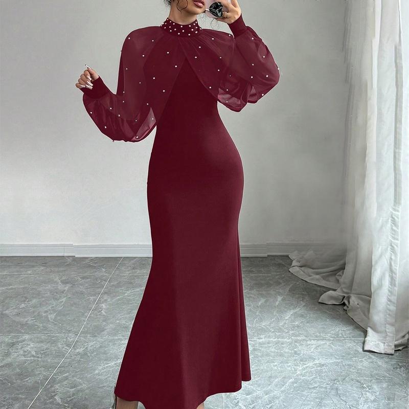 European Style Women Clothing Elegant Long Sleeve Wear Maxi Dress M